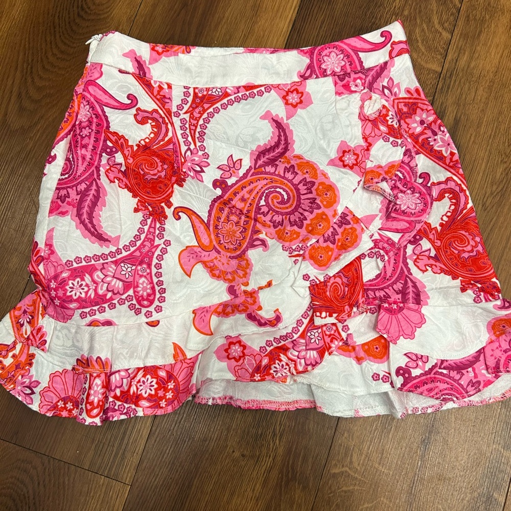 Shein  Paisley Ruffle Mini Skirt - Pink & Orange